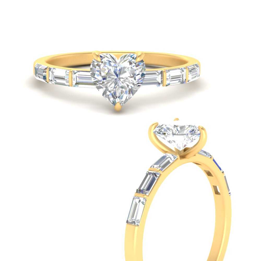 Thin Heart Shaped Engagement Ring With Baguette