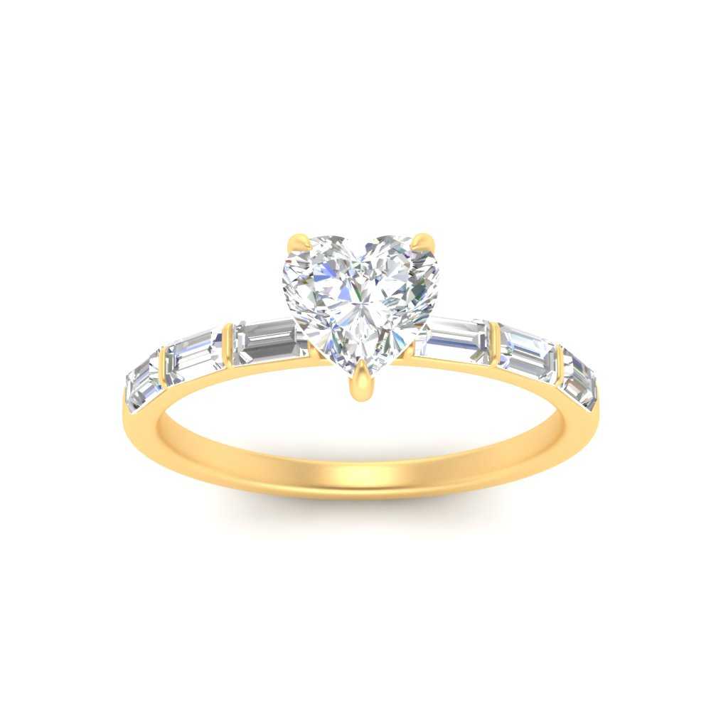 Thin Heart Shaped Engagement Ring With Baguette