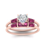 Load image into Gallery viewer, heart-shaped-bar-set-pink-sapphire-ring-with-matching-3-baguette-wedding-band-in-FDENS100HTGSADRPI-NL-RG
