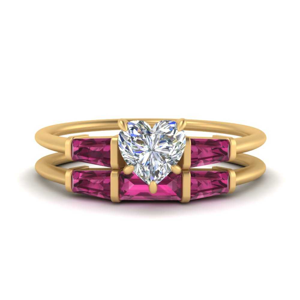 heart-shaped-bar-set-pink-sapphire-ring-with-matching-3-baguette-wedding-band-in-FDENS100HTGSADRPI-NL-YG