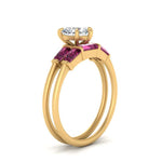 Load image into Gallery viewer, heart-shaped-bar-set-pink-sapphire-ring-with-matching-3-baguette-wedding-band-in-FDENS100HTGSADRPI-NL-YG
