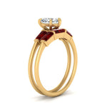 Load image into Gallery viewer, heart-shaped-bar-set-ruby-ring-with-matching-3-baguette-wedding-band-in-FDENS100HTGRUDR-NL-YG

