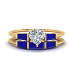 Load image into Gallery viewer, heart-shaped-bar-set-sapphire-ring-with-matching-3-baguette-wedding-band-in-FDENS100HTGSABL-NL-YG
