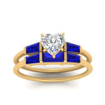 Load image into Gallery viewer, heart-shaped-bar-set-sapphire-ring-with-matching-3-baguette-wedding-band-in-FDENS100HTGSABL-NL-YG
