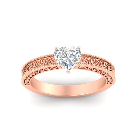 Heart Shaped Celtic Engraved Solitaire Engagement Ring