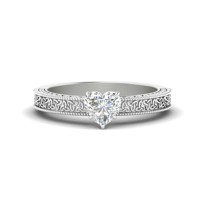 Heart Shaped Celtic Engraved Solitaire Engagement Ring