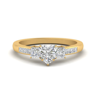 Heart Shaped Channel Three Stone Classic Diamond Ring