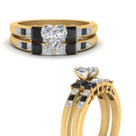 Load image into Gallery viewer, heart-shaped-channel-three-stone-diamond-engagement-ring-with-black-diamond-in-yellow-gold-FDENS205HTGBLACK-NL-YG.jpg
