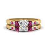 Load image into Gallery viewer, heart-shaped-channel-three-stone-diamond-engagement-ring-with-pink-sapphire-in-yellow-gold-FDENS205HTGSADRPI-NL-YG.jpg
