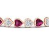 Load image into Gallery viewer, heart-shaped-diamond-bezel-tennis-bracelet-10-40-carat-with-pink-sapphire-in-rose-gold-fdbrc10581htgsadrpiangle2-10-40-ct-nl-rg