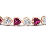 Load image into Gallery viewer, heart-shaped-diamond-bezel-tennis-bracelet-10-40-carat-with-pink-sapphire-in-rose-gold-fdbrc10581htgsadrpiangle2-10-40-ct-nl-rg
