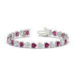 Load image into Gallery viewer, heart-shaped-diamond-bezel-tennis-bracelet-10-40-carat-with-pink-sapphire-in-white-gold-fdbrc10581htgsadrpiangle2-10-40-ct-nl-wg
