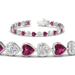 Load image into Gallery viewer, heart-shaped-diamond-bezel-tennis-bracelet-10-40-carat-with-pink-sapphire-in-white-gold-fdbrc10581htgsadrpiangle2-10-40-ct-nl-wg
