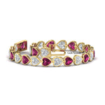 Load image into Gallery viewer, heart-shaped-diamond-bezel-tennis-bracelet-10-40-carat-with-pink-sapphire-in-yellow-gold-fdbrc10581htgsadrpiangle2-10-40-ct-nl-yg

