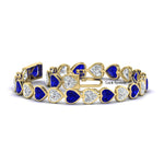 Load image into Gallery viewer, heart-shaped-diamond-bezel-tennis-bracelet-10-40-carat-with-sapphire-in-yellow-gold-fdbrc10581htgsablangle2-10-40-ct-nl-yg
