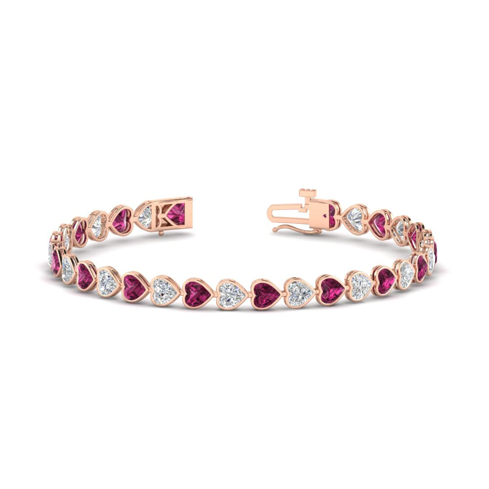 heart-shaped-diamond-bezel-tennis-bracelet-7-75-carat-with-pink-sapphire-in-rose-gold-fdbrc10581htgsadrpiangle2-7-75-ct-nl-rg