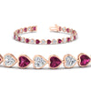 Load image into Gallery viewer, heart-shaped-diamond-bezel-tennis-bracelet-7-75-carat-with-pink-sapphire-in-rose-gold-fdbrc10581htgsadrpiangle2-7-75-ct-nl-rg