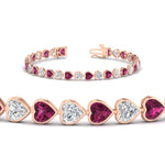 Load image into Gallery viewer, heart-shaped-diamond-bezel-tennis-bracelet-7-75-carat-with-pink-sapphire-in-rose-gold-fdbrc10581htgsadrpiangle2-7-75-ct-nl-rg
