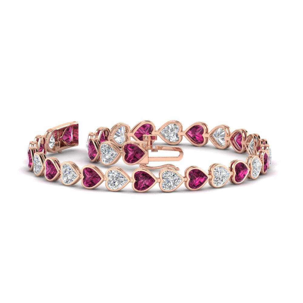 heart-shaped-diamond-bezel-tennis-bracelet-7-75-carat-with-pink-sapphire-in-rose-gold-fdbrc10581htgsadrpiangle2-7-75-ct-nl-rg
