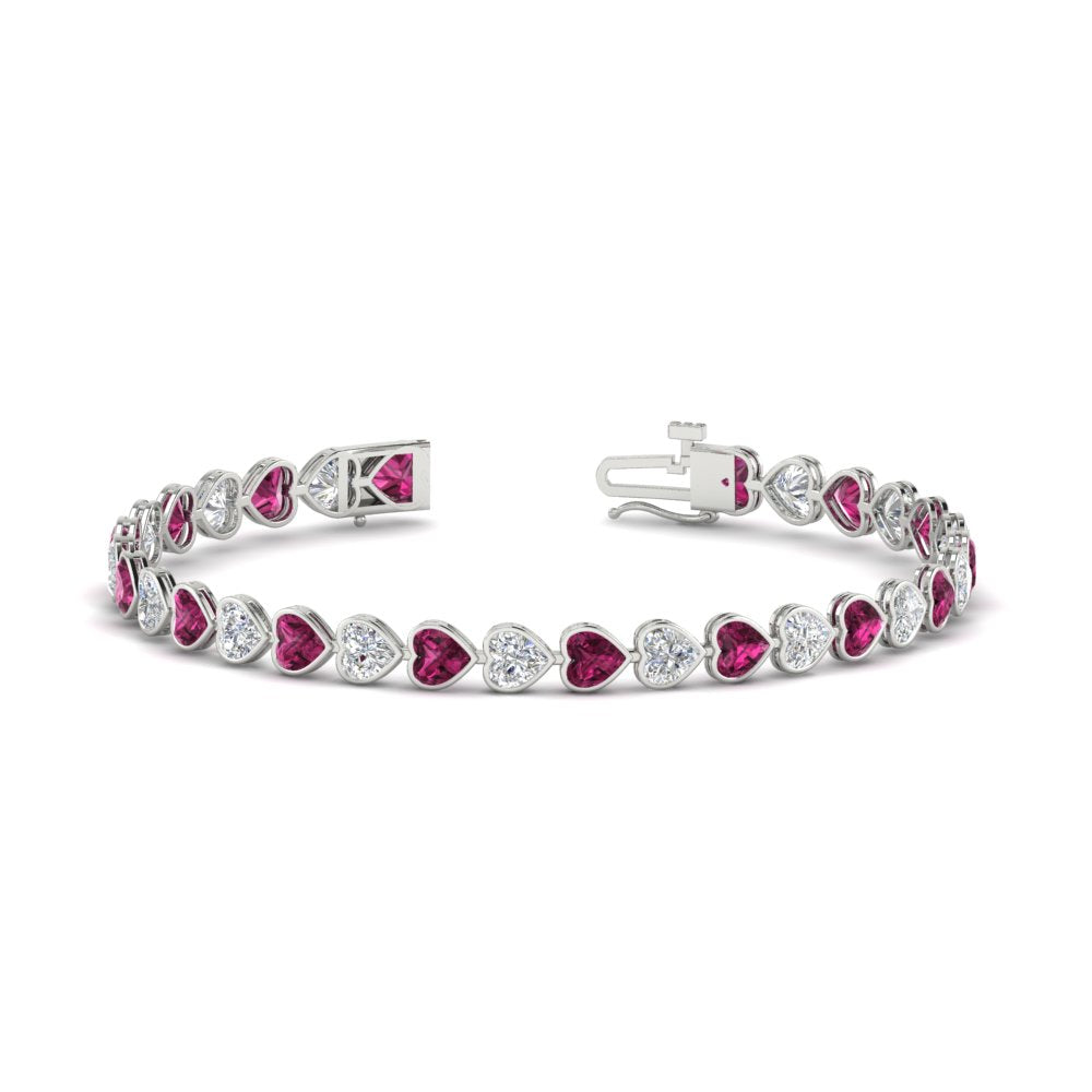 heart-shaped-diamond-bezel-tennis-bracelet-7-75-carat-with-pink-sapphire-in-white-gold-fdbrc10581htgsadrpiangle2-7-75-ct-nl-wg