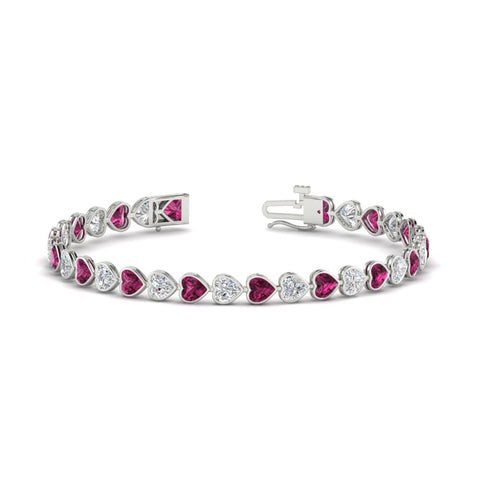 heart-shaped-diamond-bezel-tennis-bracelet-7-75-carat-with-pink-sapphire-in-white-gold-fdbrc10581htgsadrpiangle2-7-75-ct-nl-wg