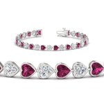 Load image into Gallery viewer, heart-shaped-diamond-bezel-tennis-bracelet-7-75-carat-with-pink-sapphire-in-white-gold-fdbrc10581htgsadrpiangle2-7-75-ct-nl-wg
