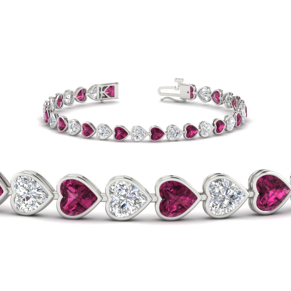 heart-shaped-diamond-bezel-tennis-bracelet-7-75-carat-with-pink-sapphire-in-white-gold-fdbrc10581htgsadrpiangle2-7-75-ct-nl-wg