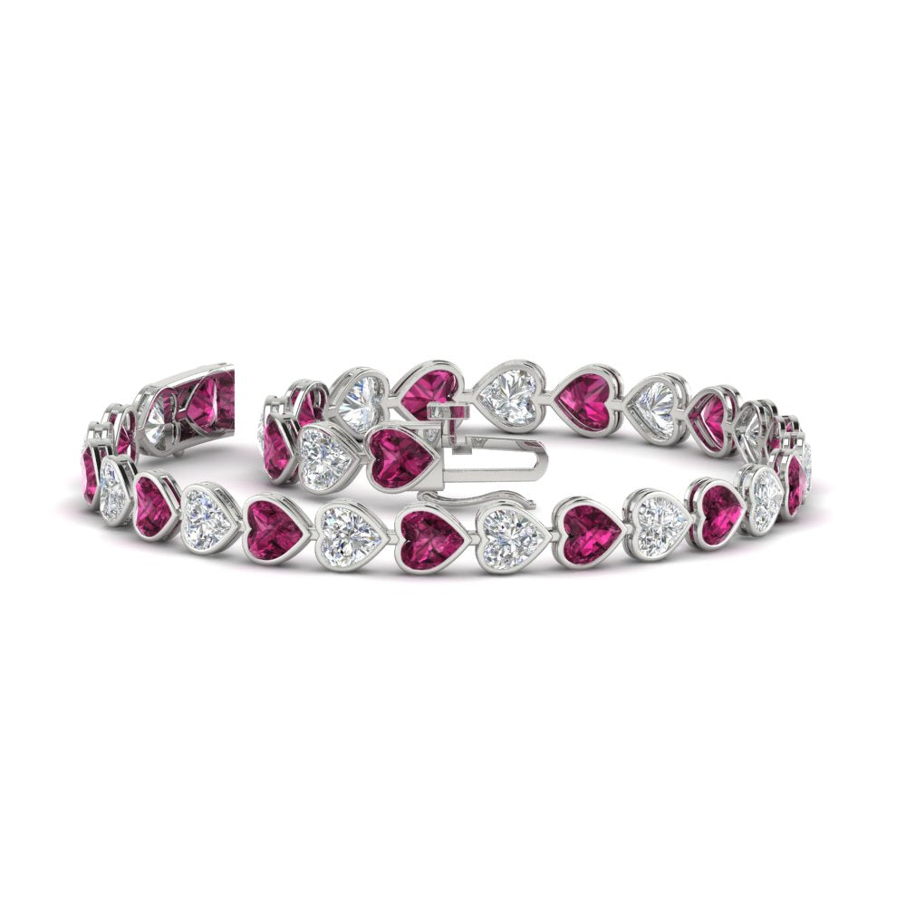 heart-shaped-diamond-bezel-tennis-bracelet-7-75-carat-with-pink-sapphire-in-white-gold-fdbrc10581htgsadrpiangle2-7-75-ct-nl-wg
