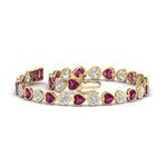 Load image into Gallery viewer, heart-shaped-diamond-bezel-tennis-bracelet-7-75-carat-with-pink-sapphire-in-yellow-gold-fdbrc10581htgsadrpiangle2-7-75-ct-nl-yg
