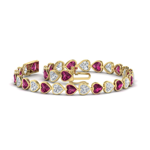 heart-shaped-diamond-bezel-tennis-bracelet-7-75-carat-with-pink-sapphire-in-yellow-gold-fdbrc10581htgsadrpiangle2-7-75-ct-nl-yg
