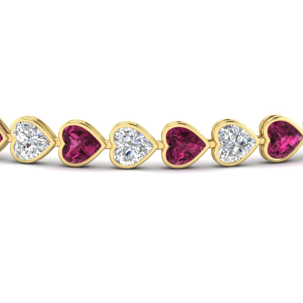heart-shaped-diamond-bezel-tennis-bracelet-7-75-carat-with-pink-sapphire-in-yellow-gold-fdbrc10581htgsadrpiangle2-7-75-ct-nl-yg