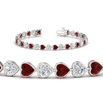 Load image into Gallery viewer, heart-shaped-diamond-bezel-tennis-bracelet-7-75-carat-with-ruby-in-white-gold-fdbrc10581htgrudrangle2-7-75-ct-nl-wg
