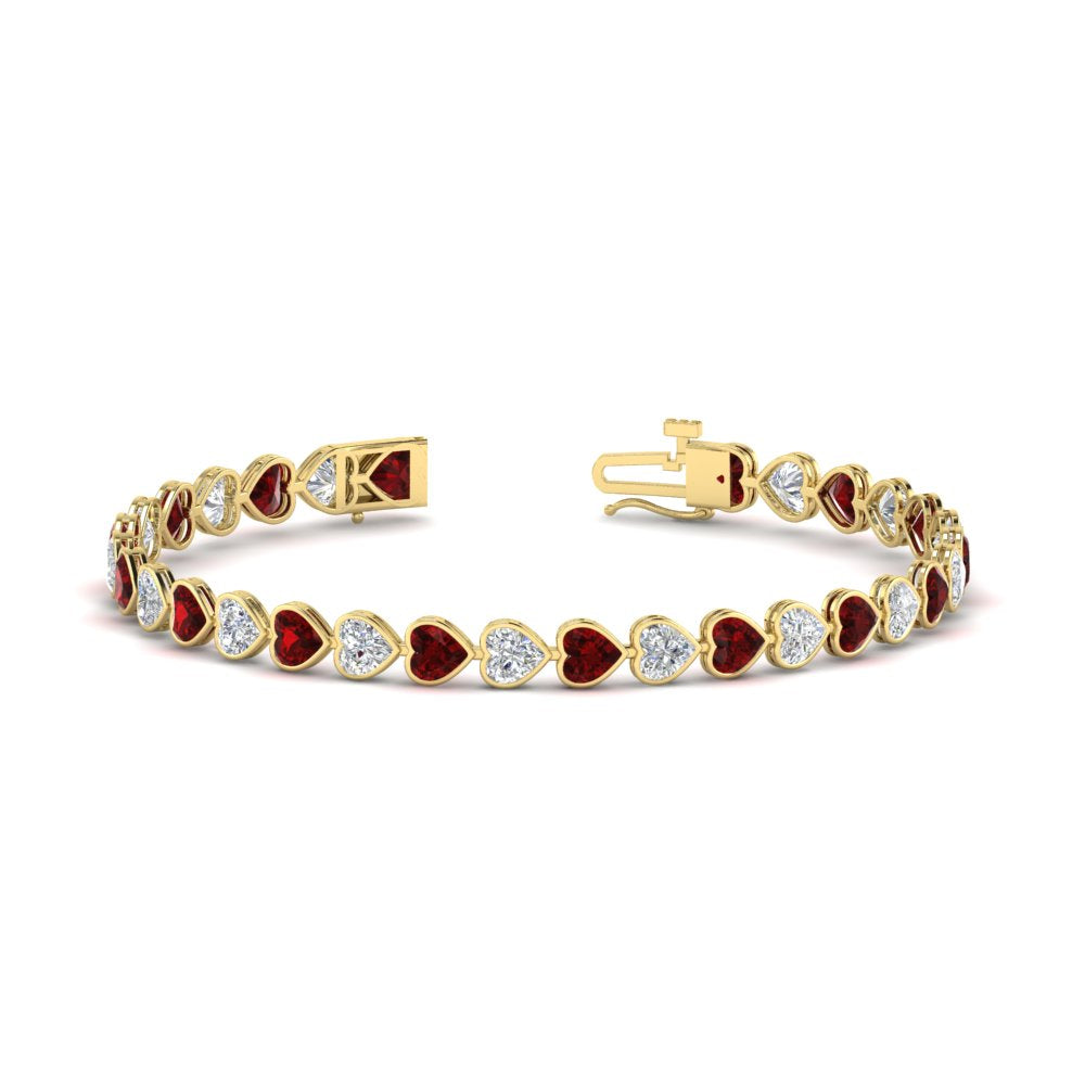 heart-shaped-diamond-bezel-tennis-bracelet-7-75-carat-with-ruby-in-yellow-gold-fdbrc10581htgrudrangle2-7-75-ct-nl-yg