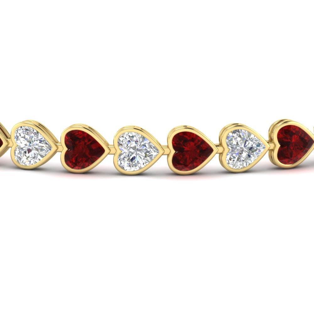 heart-shaped-diamond-bezel-tennis-bracelet-7-75-carat-with-ruby-in-yellow-gold-fdbrc10581htgrudrangle2-7-75-ct-nl-yg