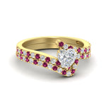 Load image into Gallery viewer, heart-shaped-diamond-wedding-ring-set-with-pink-sapphire-in-FDENS3007HTGSADRPI-NL-YG
