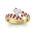 Load image into Gallery viewer, heart-shaped-diamond-wedding-ring-set-with-pink-sapphire-in-FDENS3007HTGSADRPI-NL-YG
