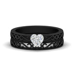 Load image into Gallery viewer, heart-shaped-filigree-single-stone-diamond-wedding-ring-set-in-black-gold-FDENS3289HT-NL-BG.jpg?v=1763371061