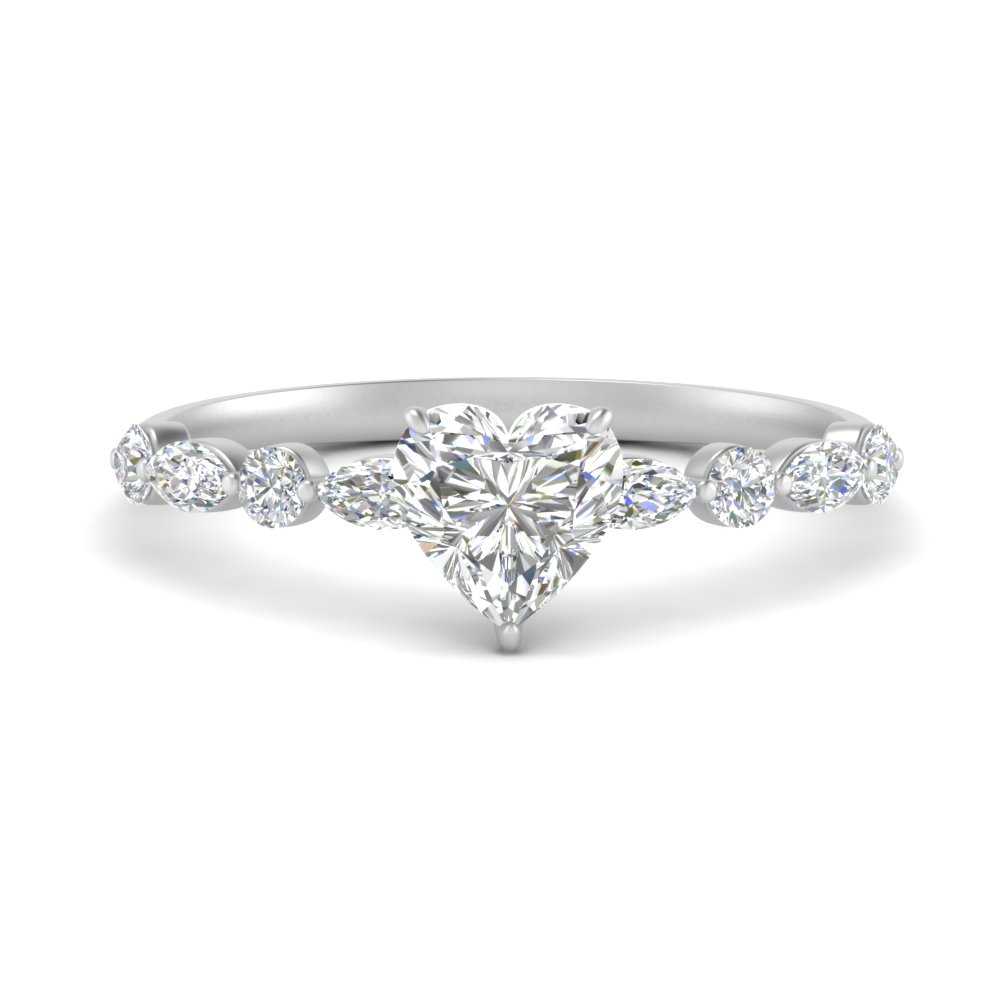 Heart Shaped Floating Marquise Accent Engagement Ring