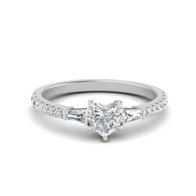 Heart Shape Lab Diamond Ring with Baguette Side Stones