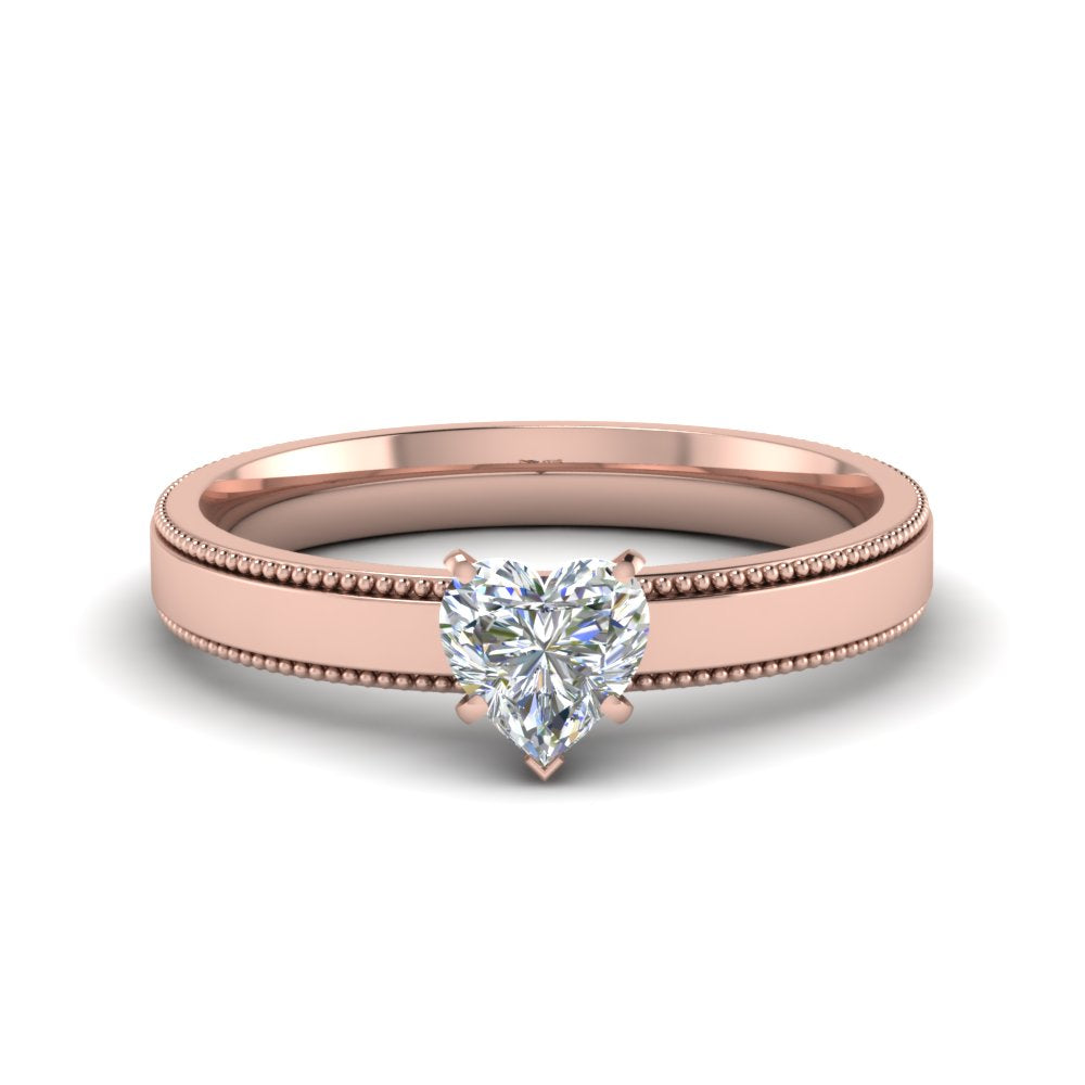 Single Stone Heart Shaped Milgrain Engagement Ring