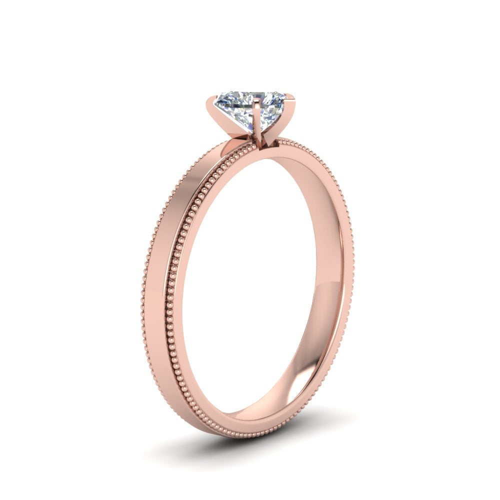 Single Stone Heart Shaped Milgrain Engagement Ring