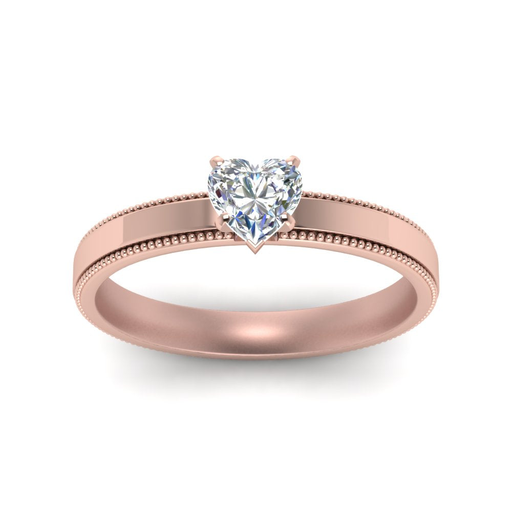 Single Stone Heart Shaped Milgrain Engagement Ring
