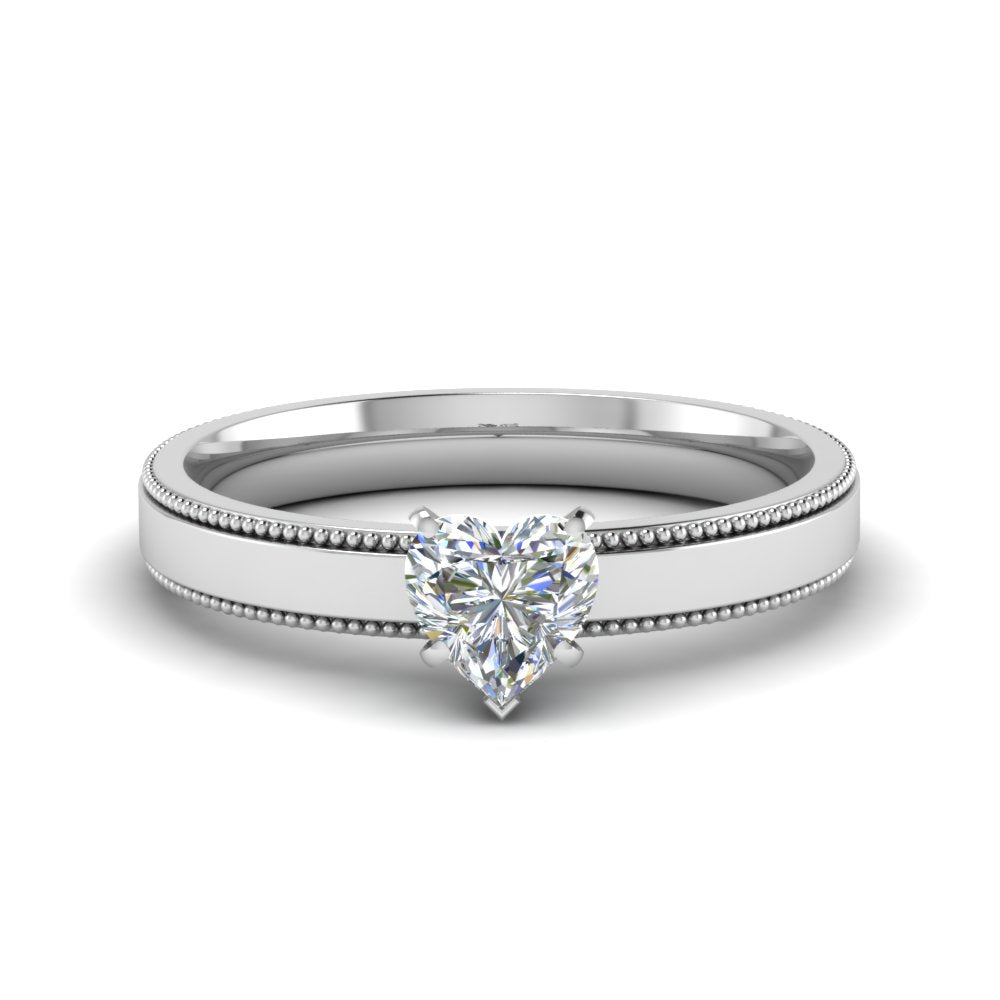 Single Stone Heart Shaped Milgrain Engagement Ring