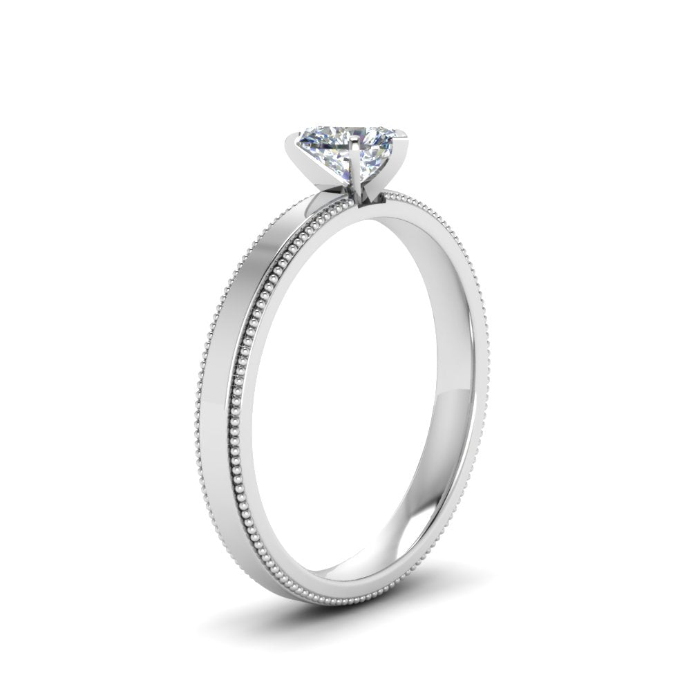 Single Stone Heart Shaped Milgrain Engagement Ring