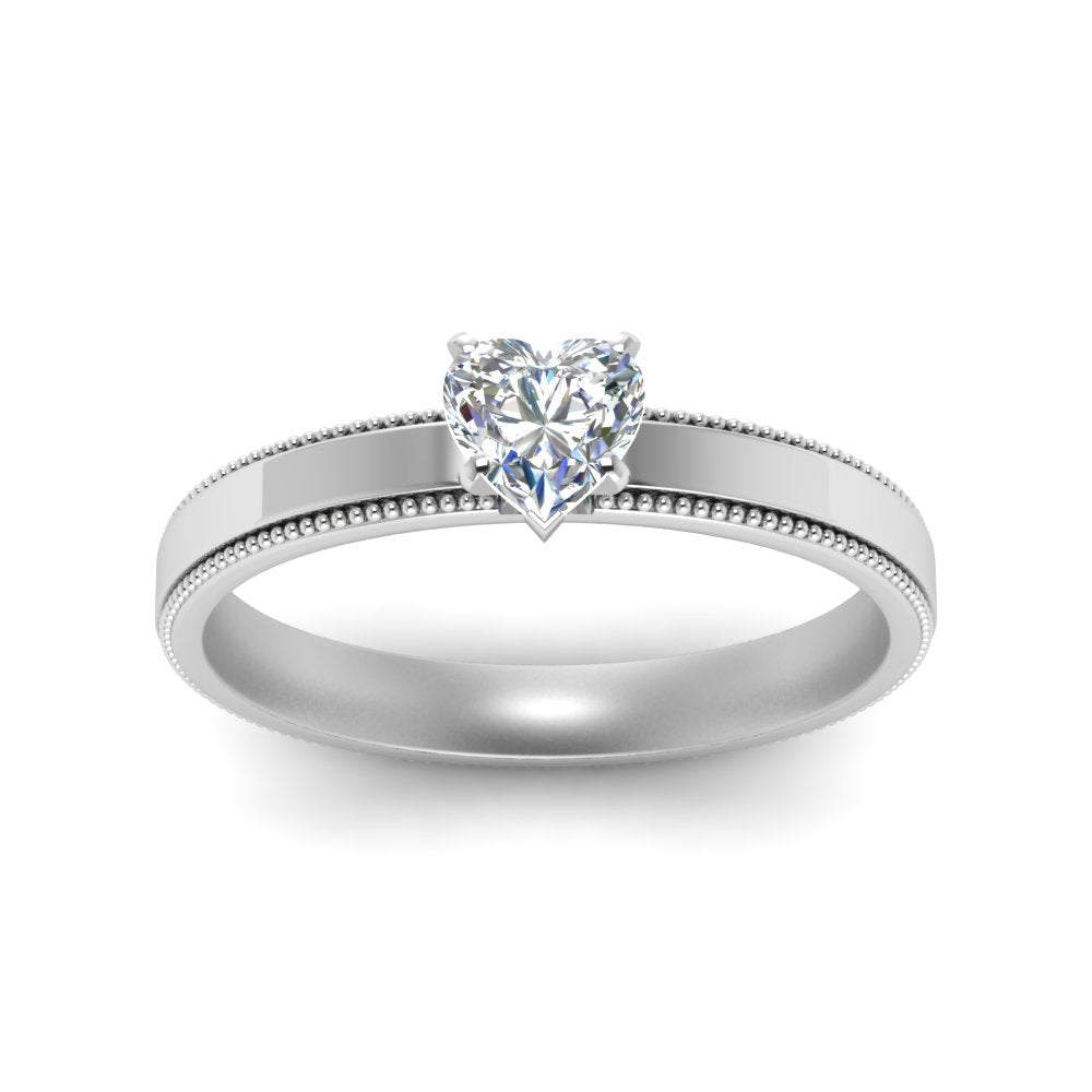 Single Stone Heart Shaped Milgrain Engagement Ring
