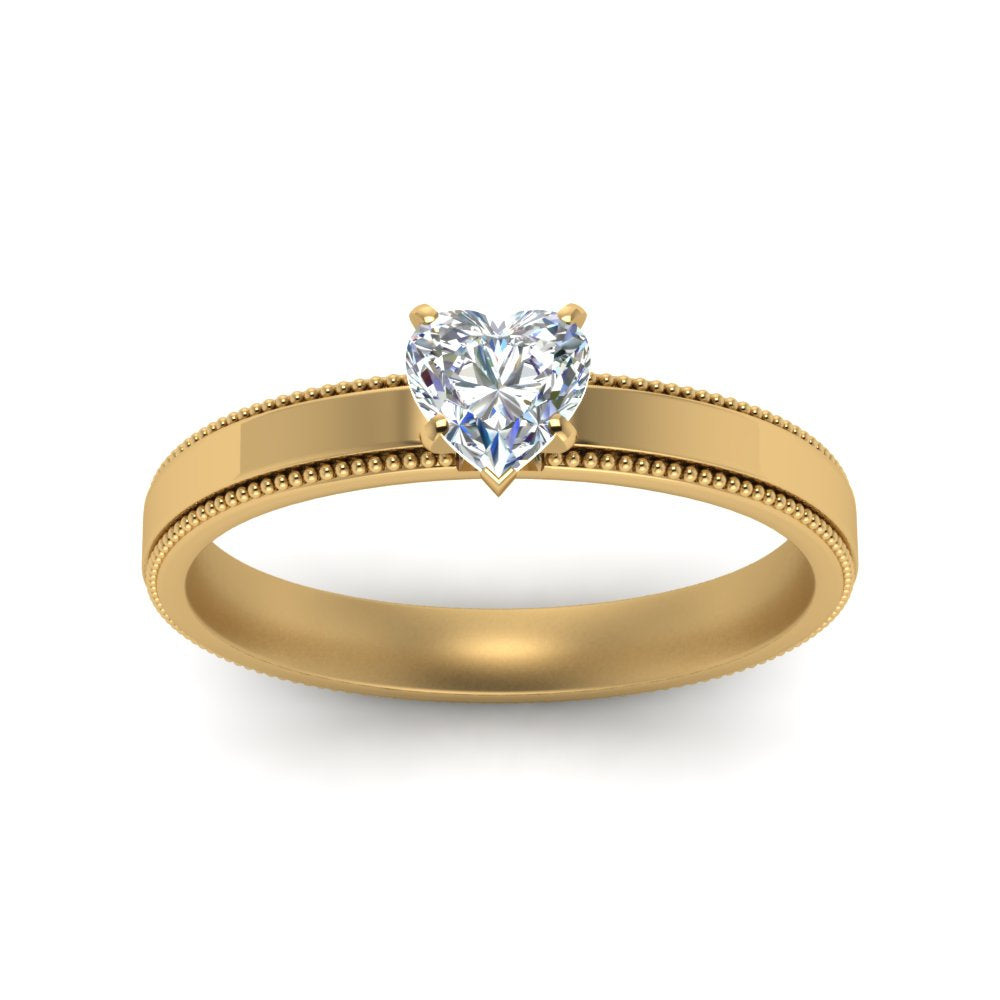 Single Stone Heart Shaped Milgrain Engagement Ring