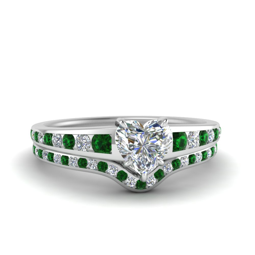 heart-shaped-graduated-channel-diamond-wedding-set-with-emerald-in-FD122866HTGEMGR-NL-WG