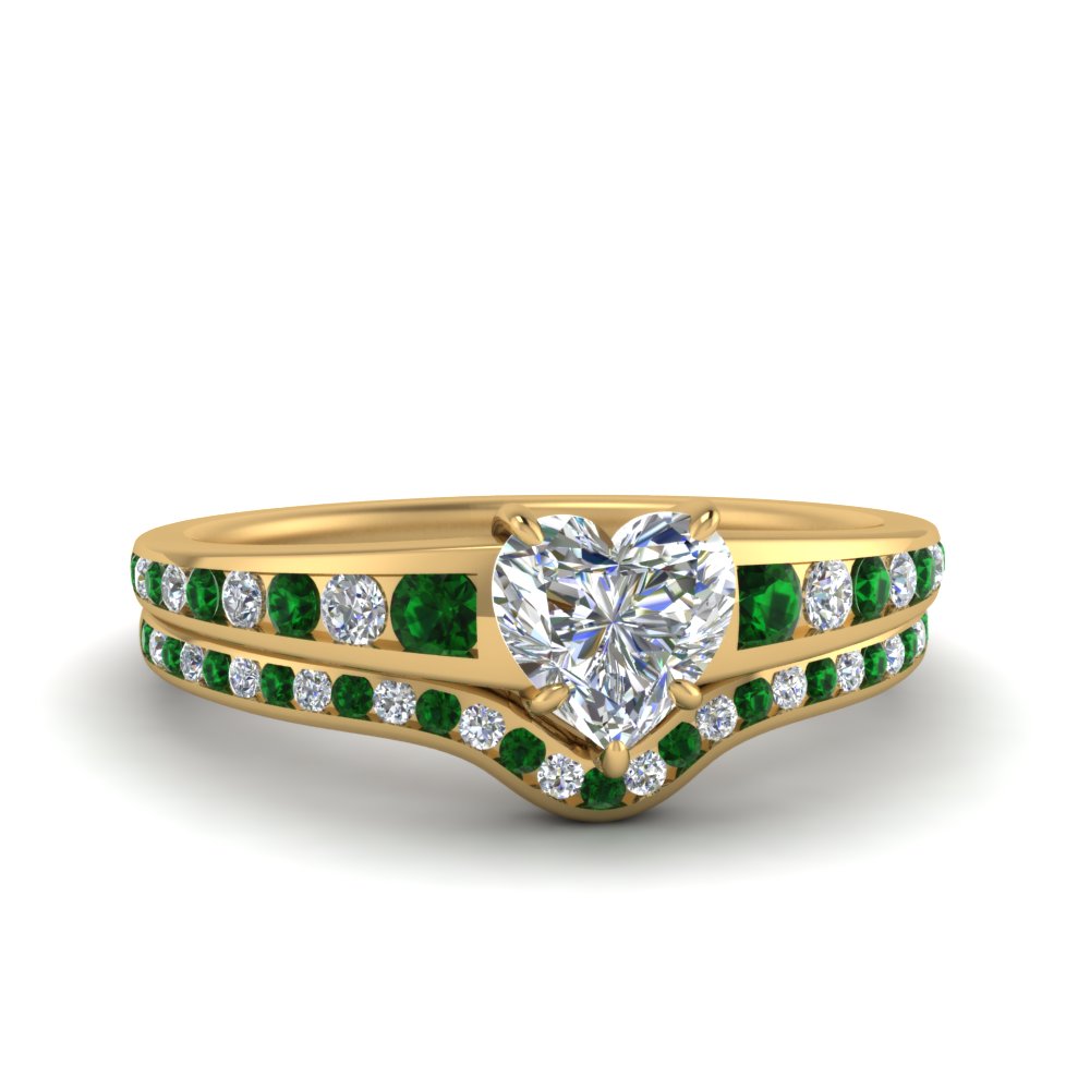 heart-shaped-graduated-channel-diamond-wedding-set-with-emerald-in-FD122866HTGEMGR-NL-YG