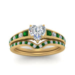 Load image into Gallery viewer, heart-shaped-graduated-channel-diamond-wedding-set-with-emerald-in-FD122866HTGEMGR-NL-YG

