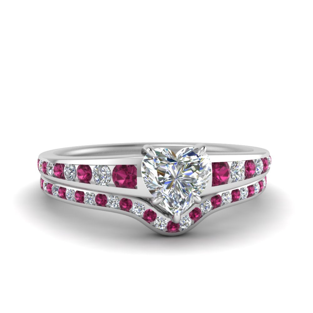 heart-shaped-graduated-channel-diamond-wedding-set-with-pink-sapphire-in-FD122866HTGSADRPI-NL-WG